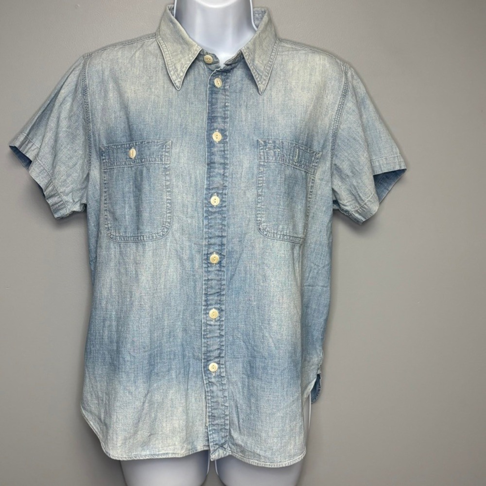 Polo Ralph Lauren Light Wash Short Sleeve Preppy Casual Button Up Shirt Women 12